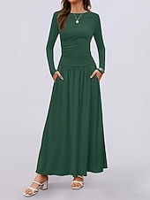 voordelige Witte jurk-Dames Maxi-jurk Trui-jurk A lijn jurk Casual Dagelijks Normale pasvorm Effen Lange mouw Strakke ronde hals Zwart Blozend Roze Rood Bruin Lente Herfst Winter
