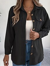 economico Top Semplici da Donna-Per donna Camicia Blusa con texture Blusa Semplice Moderno Casual Manica Lunga Colletto a Camicia Top Regolari Quotidiano Uscire Tasca Bottoni Nero Vino Cachi Autunno