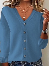 economico Cardigan e capispalla-Per donna Felpa Cardigan Moda Streetwear Quotidiano Tinta unica A Coste Scollo a V Lavorato a maglia Manica Lunga Top Regolari Maglia Ferie Uscire Weekend Nero Bianco Autunno Inverno