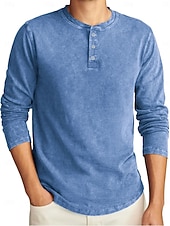 preiswerte Lässiges Henley-T-Shirt-Herren Henley Hemd T-Shirt Langarmshirt Langarm Henley Herbst Winter Retro Mode Designer Nostalgisch Mode Jahrgang Urlaub Straße Ausgehen Marineblau Schwarz Hellgrün Top T-Shirt für Herren