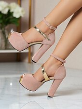 preiswerte Nachtleben Party-Damen-Sandalen aus rotem Wildleder mit Plateau und Blockabsatz – Peep-Toe-High-Heels mit Knöchelriemen für Partys im Nachtleben und abendliche Clubwear