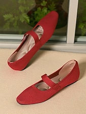 billiga Platta damskor-Beige stickade Mary Jane-skor med pärlrem för kvinnor - lätta, andningsbara vardagsskor för vardagsbruk, resor och kontorskläder