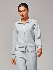 ieftine Palto și trenchuri-Jachetă tricotată elastică gri melanj pentru femei, guler înalt, buzunare duble cu fermoar, elegantă, confortabilă, din bumbac, casual, pentru lucru zilnic, versatilă, toamnă