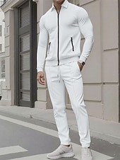 preiswerte Lässige Jacken-Herren Leichte Jacke Freizeitjacke Set Urlaub Täglich Atmungsaktiv Tasche 2 teilig Frühling Herbst Einfach Mode Klassisch Revers Regulär Schwarz Weiß Königliches Blau Khaki Grau Jacken