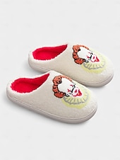 economico Per le donne-pantofole unisex da clown horror pelose con fodera in peluche rosso - comode scarpe da interno per Halloween, per feste in maschera spaventose e appassionati di film horror