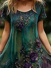 ieftine Rochii Boho-Pentru femei Rochii Midi Rochie casual Rochie de vară Modă În aer liber Petrecere Concediu Fit regulat Floare Manșon scurt Stil Nautic Trifoi Vară