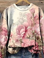 cheap Floral Hoodies-Women's 3D Print Vintage Boho Hoodie Patchwork Hoodie Sweatshirt Floral Pullover Sweatshirt Vight Warm Active Vintage Long Sleeve Street Dailywear Casual Patchwork Print Pink Spring Fall Winter
