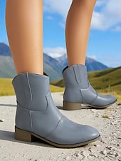 abordables Cowboy y botas occidentales-Botines de piel sintética color vino tinto para mujer: botas cortas de tacón bajo estilo western informal para el trabajo, viajes y atuendos cotidianos.