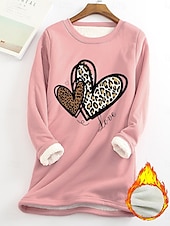 economico Umor e Citazioni Tops-Felpa da donna felpa foderata in pile pigiama caldo grafica a cuore calda casual morbida maniche lunghe collo rotondo lunghe casual rosa chiaro gialla rosa scuro rossa blu primavera autunno inverno