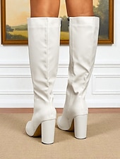 preiswerte Modische Stiefel-Grüne kniehohe Kunstlederstiefel für Damen – Stiefel mit spitzer Zehenpartie und Blockabsatz für Streetstyle im Herbst und Winter, tägliche Ausflüge und Urlaubsmode