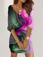 Χαμηλού Κόστους Τέχνη &amp; Σχεδίαση Φόρεμα-Γυναικεία Μίνι φόρεμα Φόρεμα ριχτό Διακοπές Καθημερινό Καθημερινά Αργίες Κοκτέιλ Πάρτι Κανονικό Ombre Γραφική Αφηρημένο Μακρυμάνικο Λαιμόκοψη V Θαλασσί Βυσσινί Πορτοκαλί Καλοκαίρι Άνοιξη Φθινόπωρο