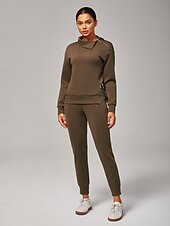 baratos Calça-Calça de moletom feminina marrom elástica com zíper e fenda na cintura elástica, estilosa, confortável, casual, diária, trabalho, versátil, outono
