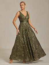 preiswerte abendkleider-Damen Maxikleid A Linie Kleid Rückenfreies Kleid Elegant Party Geburtstag Einfarbig Ärmellos V Ausschnitt Olive Sommer Frühling