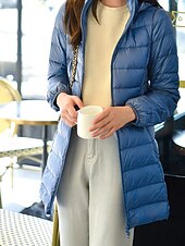 abordables Doudounes-Femmes Doudoune Manteau Chaud Confortable Fermeture éclair Avec Poches Mode Uni Fête Décontracté Quotidien Week-end Fermeture éclair Long À capuche Coupe régulière manche longue Vêtements d&#039;extérieur