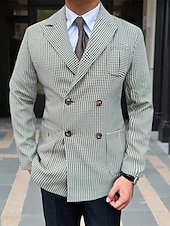 billiga Herrars klassiska kavajer-Herr Kavaj Företag Cocktailfest Bröllopsfest Mode Ledigt Vår Höst Polyester Hundtandsmönster Ficka Knappar Bekväm Dubbelknäppt Blazer Grön