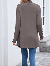 halpa Avoin etu neuletakki-Naisten Neule Vapaa-aika Yhtenäinen väri Joustin V kaula-aukko Kudottu Epäsymmetrinen helma Pitkähihainen Pitkät topit Neuloa Pyhäpäivä Bile Viikonloppu Musta Punastuvan vaaleanpunainen Syksy
