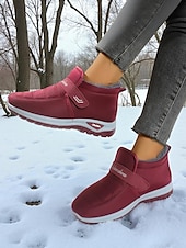 economico Stivali di neve e inverno-scarpe da ginnastica invernali da donna in caldo pile foderato color bordeaux – racchette da neve impermeabili e antiscivolo per passeggiate all&#039;aperto e clima freddo