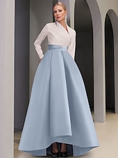 preiswerte SCHWARZ-Black Tie A-Linie Abendkleid Elegantes Kleid Formelle Hochzeitsgast Asymmetrisch Langarm V-Ausschnitt Tasche Satin mit Tasche