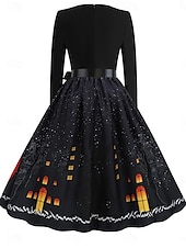 ieftine Rochie de Halloween-Rochie midi de Halloween pentru femei cu imprimeu de dovleac rochie în formă de A casual zi de zi vacanță croială regulată dovleac mânecă lungă guler în V galben albastru mov portocaliu vară