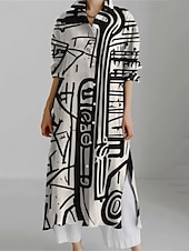 preiswerte Blusenkleider-Damen Langes Kleid Maxikleid Hemdblusenkleid Freizeitkleid Druckkleid Mode Modern Täglich Wochenende Normale Passform Grafik Langarm Hemdkragen Schwarz Rosa Rote Blau Frühling Herbst