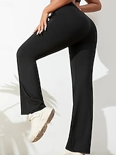 Недорогие широкие ноги и высокая талия-Жен. Брюки Прямой силуэт Уличный стиль На каждый день Полная длина Средняя талия Полотняное плетение Карман Эластичная талия Мягкий Для улицы Праздники выходные