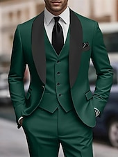preiswerte Herren Klassische Blazer-Herren Set Anzüge Anzugweste Geschäft Cocktailparty Hochzeitsfeier 3 Stück Mode Lässig Frühling Herbst Polyester Farbblock Tasche Knöpfe Bequem Einreihig Blazer Schwarz Weiß Burgunderrot Königliches