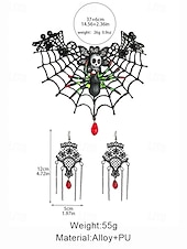 abordables Accesorios de Halloween-Conjunto de collar y pendientes de araña y calavera de Halloween para mujer: diseño de red de encaje negro con gema roja, perfecto para fiestas y disfraces de Halloween.