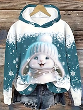 baratos Animais Tops-Mulheres Pulôver Moletom Com Capuz Gráfico Animal Casual Manga Longa Com Capuz Tops regulares Traje de festa para noite Rua Dia a Dia Azul Primavera Outono Inverno