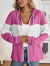 billiga Texturerade Huvtröjor &amp; Sweatshirts-Dam Vinterkappa Bekväm Andningsfunktion Dragkedja Stickad Mode Dagligen Färgblock Utomhus Ledigt Dagligen Dragkedja Normal Huva Normal Långärmad Ytterkläder Svart Rodnande Rosa Grön Vår Höst