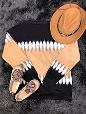 abordables Tops Boho-Mujer Sudadera Retazos Estampado Graphic Geométrico Tribal Cálido Activo Vintage Manga Larga Cuello Barco Tops regulares Casual Calle Uso Diario Verde Trébol Caqui Gris Primavera Otoño Invierno