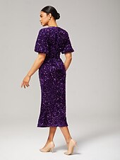 levne Party šaty-velurové flitry s nabíraným rukávem třpytivé elegantní maxi šaty