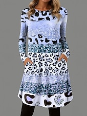 cheap Animals Dress-Women&#039;s Mini Dress T Shirt Dress Tee Dress A Line Dress Vacation Casual Daily Date Regular Fit Ombre Graphic Leopard Long Sleeve Crew Neck Pink Blue Green Summer Spring Fall Winter