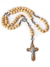 abordables Joyas para hombres-Rosario de madera para hombre con medalla de San Benito y crucifijo: cuentas de oración católicas para el culto religioso, la reflexión espiritual y la devoción diaria.