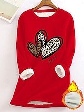 economico Umor e Citazioni Tops-Felpa da donna felpa foderata in pile pigiama caldo grafica a cuore calda casual morbida maniche lunghe collo rotondo lunghe casual rosa chiaro gialla rosa scuro rossa blu primavera autunno inverno