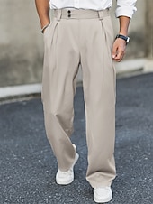 preiswerte Lose-Herren Anzughose Hose Chinos Stoffhosen Tasche Knöpfe Einfach Komfort Formell Party Arbeit Mode Klassicher Stil Schwarz Marineblau Mikroelastisch