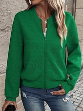 economico Felpe e Sweatshirt Texturizzati-Per donna Giacca Casual Confortevole Traspirante Cerniera Tasca Moda Moderno Casual Semplice Uscire Weekend Cerniera Regolare Collo alla coreana Vestibilità regolare Manica Lunga Capispalla Nero