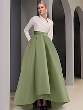preiswerte SCHWARZ-Black Tie A-Linie Abendkleid Elegantes Kleid Formelle Hochzeitsgast Asymmetrisch Langarm V-Ausschnitt Tasche Satin mit Tasche