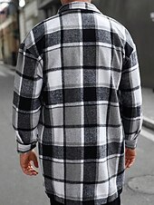preiswerte Herren-Blazer &amp; -Anzüge-Herren Leichte Jacke Hemdjacke Freizeitjacke Jacke-Shirt Urlaub Täglich Thermowarm Tasche Frühling Herbst Karomuster Mode Klassisch Revers Regulär Schwarz Wein Orange Khaki Armeegrün Jacken