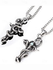 economico Accessori di Halloween-Collana con ciondolo a forma di spada e serpente in acciaio al titanio per Halloween da uomo – gioielli con catena a croce in stile punk gotico per feste in maschera, cosplay e moda quotidiana