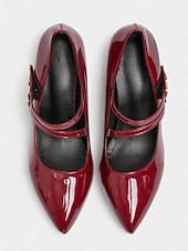 cheap Cocktail-Women&#039;s Burgundy Patent Leather Mary Jane Heels - Square Toe Dress Shoes with Double Straps for Cocktail Parties &amp; Evening Events