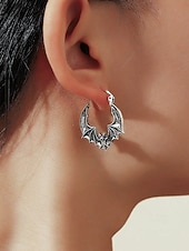 abordables Accessoires d&#039;Halloween-Boucles d&#039;oreilles créoles chauve-souris pour femme, style gothique punk, en alliage, idéales pour les fêtes, les cosplays et les sorties nocturnes.