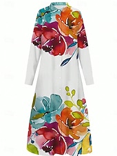 ieftine rochie florală-Pentru femei Rochie Maxi Rochie de schimb Casual Zilnic Dată Fit regulat Floral Grafic Manșon Lung Guler Cămașă Galben Roz Îmbujorat Roșu-aprins Albastru piscină Vară Primăvară Toamnă