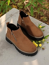 abordables Bottines-Bottines grises en similicuir pour femme – fermeture zippée latérale, semelle crantée antidérapante, style streetwear automne-hiver élégant
