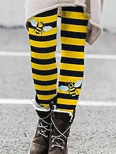 baratos -Mulheres Calças Leggings Roupa de rua Casual Comprimento total Cintura Alta Listra Cintura elástica Imprimir Respirabilidade Confortável Com Stretch Férias Rua Roupa Diária Amarelo Verão Primavera