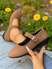 Women's Red Mary Jane Flats with Adjustable Buckle Strap, Comfortable Non-Slip Sole Casual Wear and Festive Christmas Outfits cheap Women's Christmas Shoes-Women's Red Mary Jane Flats with Adjustable Buckle Strap, Comfortable Non-Slip Sole Casual Wear and Festive Christmas Outfits