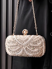 זול תיקי ערב וקלאצ'ים-תיק קלאץ' ערב לנשים מעוטר פנינים, חרוזי קריסטל ועיצוב וינטג' בסגנון אר-דקו – תיק יד אלגנטי לאירועים מיוחדים ומסיבות