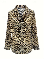 levne Oblečené topy-Dámské Oblečené topy Večerní topy Leopard Elegantní Večírek dámy Dlouhý rukáv Košilový límec Běžné topy Práce Párty večerní šaty Večerní oslava Tisk Levhart Jaro Podzim Zima Jaro. Podzim. Zima. Léto