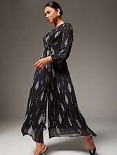 abordables Combinaisons &amp; Combishorts Femme-Combinaison femme en mousseline noire imprimée à jambes larges, col en V, taille cintrée, élégante, idéale pour les fêtes, tenue quotidienne, idéale pour le printemps et l&#039;automne