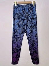 baratos -Mulheres Calças Leggings Leggings aconchegantes Roupa de rua Casual Comprimento total Cintura Alta Floral Cintura elástica Imprimir Respirabilidade Confortável Com Stretch Férias Rua Roupa Diária Azul