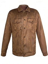 economico Giacca in ecopelle-Per uomo Giacca in Ecopelle Giacca in finta pelle scamosciata Vacanza Quotidiano Antivento Caldo Tasca Autunno Inverno Semplice Moda Classico Bavero Regolare Marrone Giacca